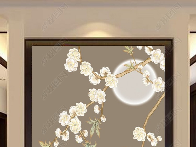 手绘梅花花鸟喜上眉梢玄关装饰画