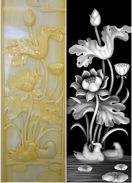 玄关玉石荷叶鸳鸯灰度图(jdp)