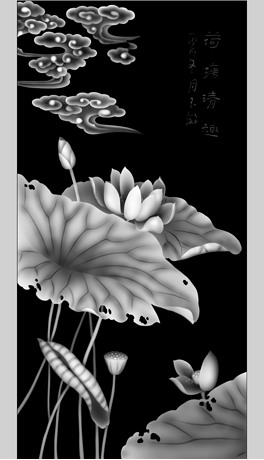 玄关荷花荷塘清翠灰度图(jdp)