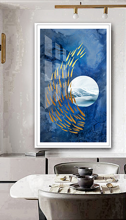 现代简约鱼群北欧意境飞鸟客厅装饰画晶瓷画