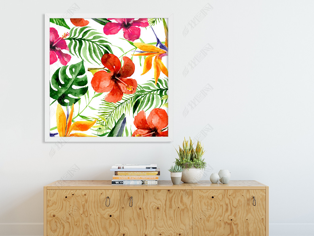 夏季热带花卉棕榈树叶子热带植物装饰画
