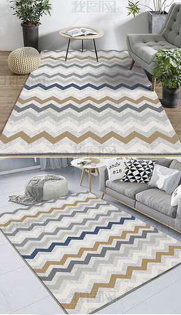 原创现代北欧简约大气时尚线条波浪线地毯