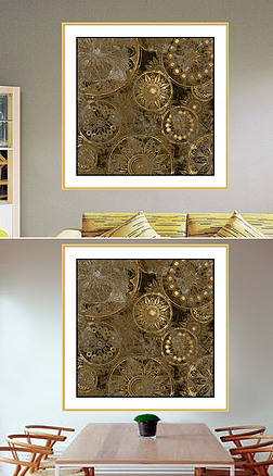 北欧金色齿轮复古镂空花纹圆形抽象装饰画