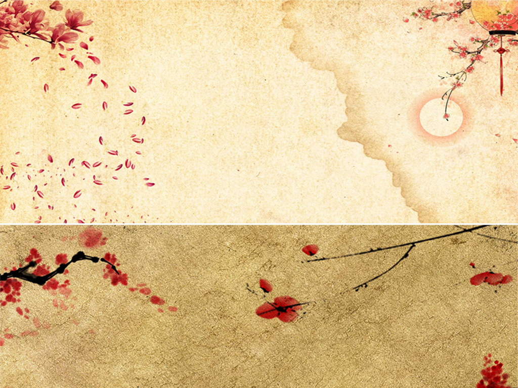 古风手绘菊花梅花素材海报背景