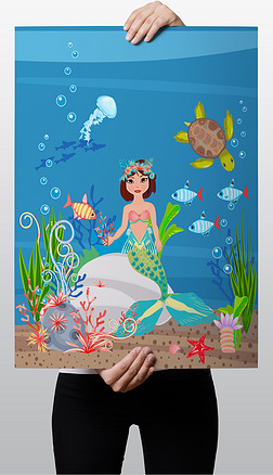 美人鱼海底世界卡通插画