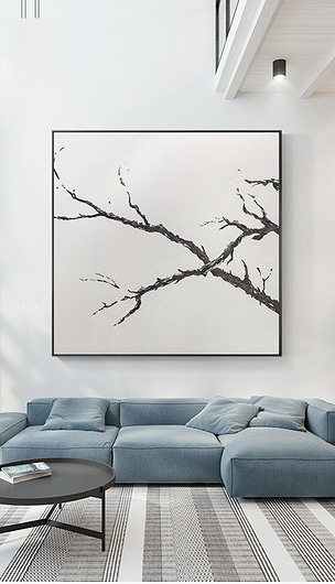 原创现代简约线条黑白树枝装饰画无框画