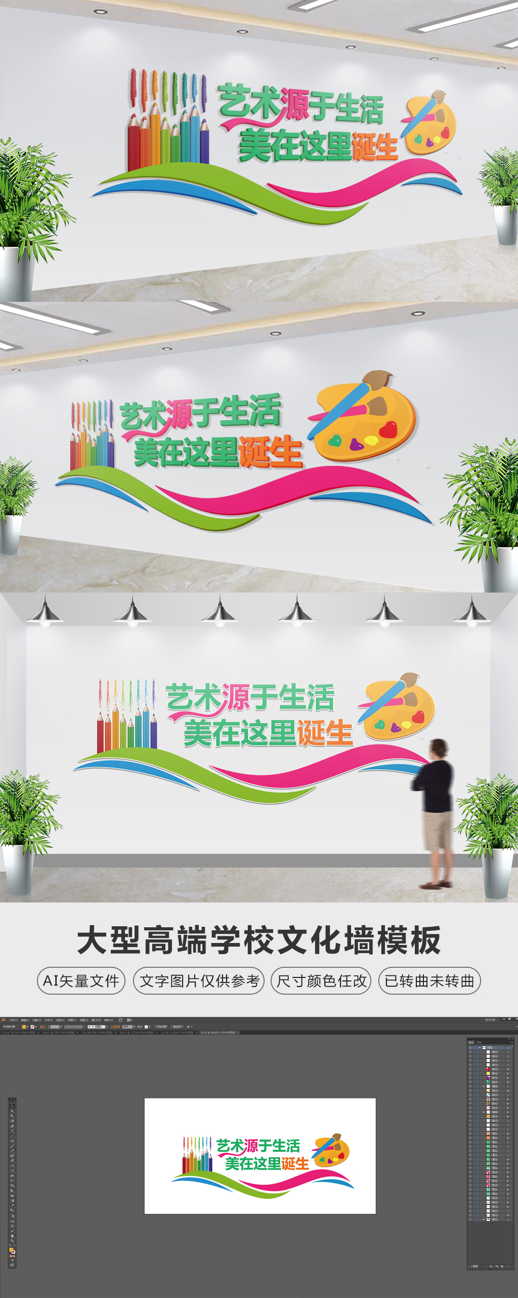 美术教室画室幼儿园文化墙创意立体装饰墙画
