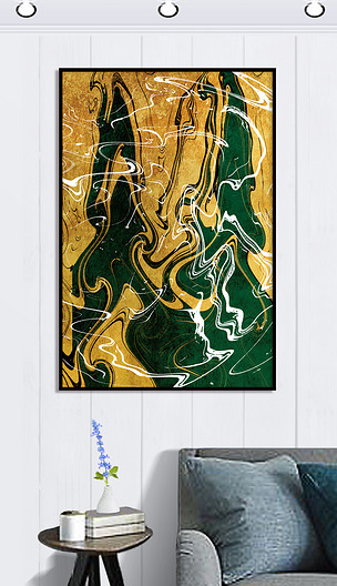 北欧抽象金色线条艺术涂鸦装饰画