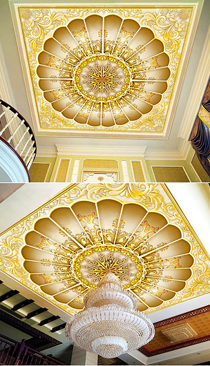 金色大厅古典豪华浮雕天顶壁画下载-编号18721872-复古吊顶-我图网