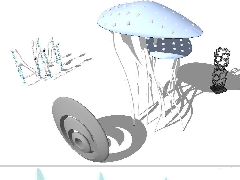 现代铁艺铜雕抽象动物人物雕塑小品su模型草图