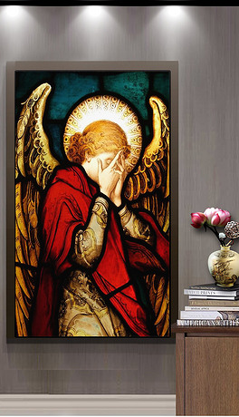 欧式宗教人物圣洁天使油画效果玄关背景墙