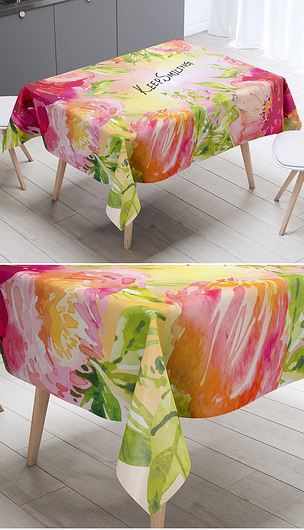 现代简约手绘水彩花卉叶子桌布茶几布