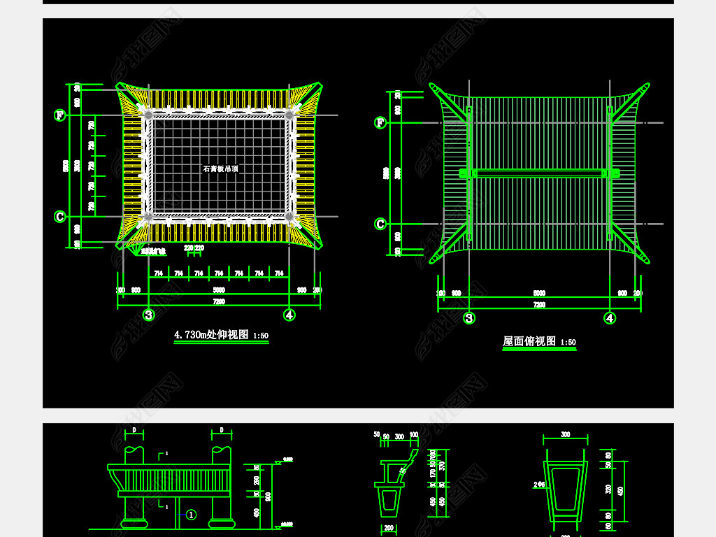 原创回廊建筑结构cad施工图纸版权可商用
