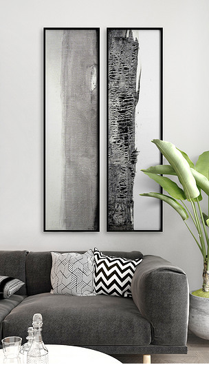 简约竖条现代抽象概念水墨装饰画客厅无框画