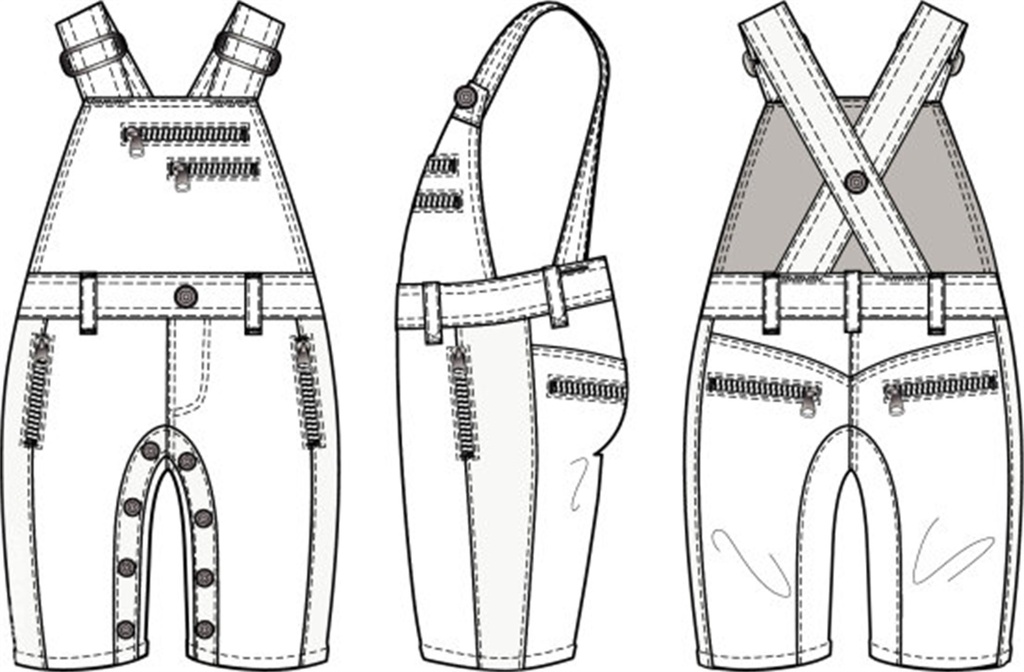 连体裤正反面侧视图款式图模板ai矢量素材