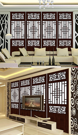现代简约木雕镂空雕刻窗花电视背景墙