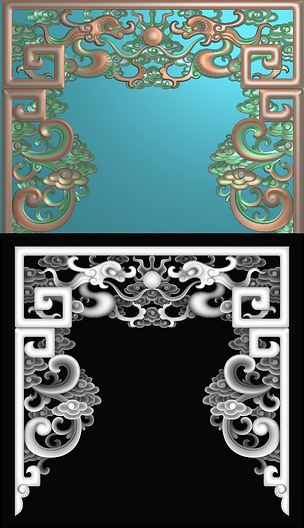 砖雕灰度图bmp格式附精雕jdp雕刻草龙门头挂落