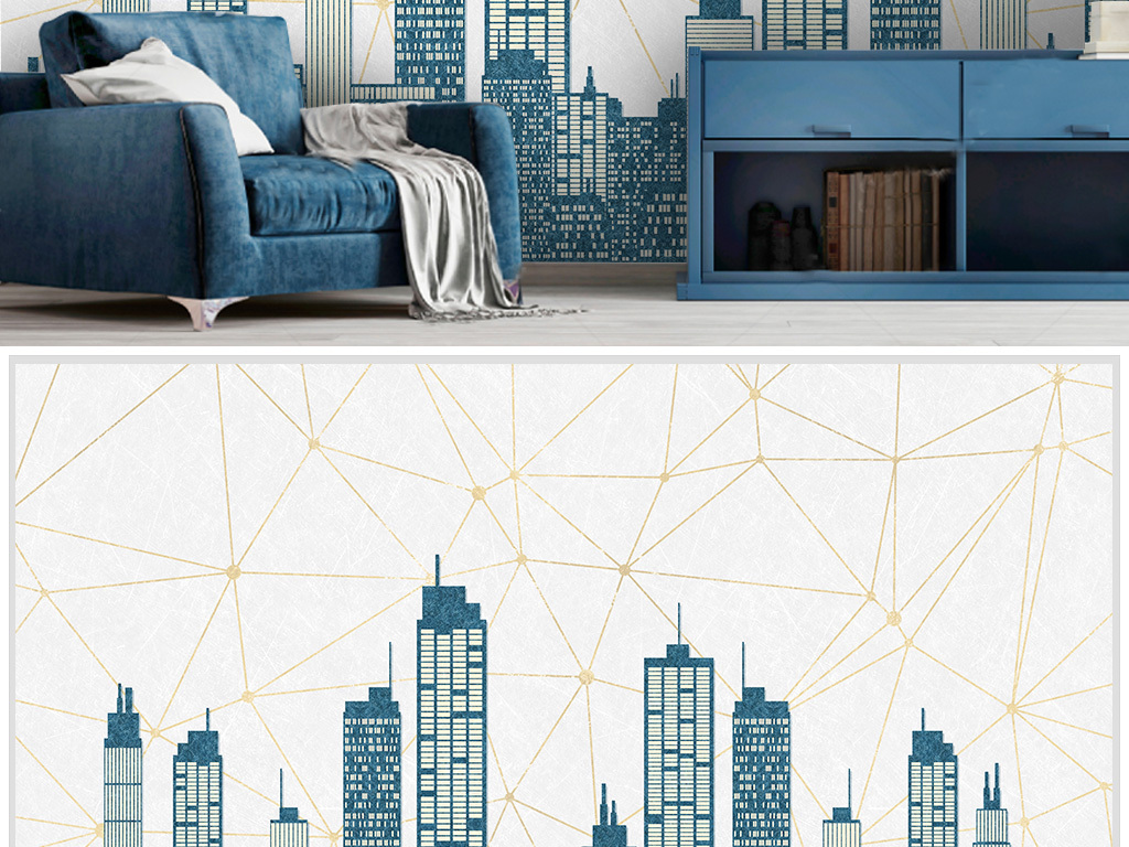 现代简约几何建筑线条艺术图案电视背景墙