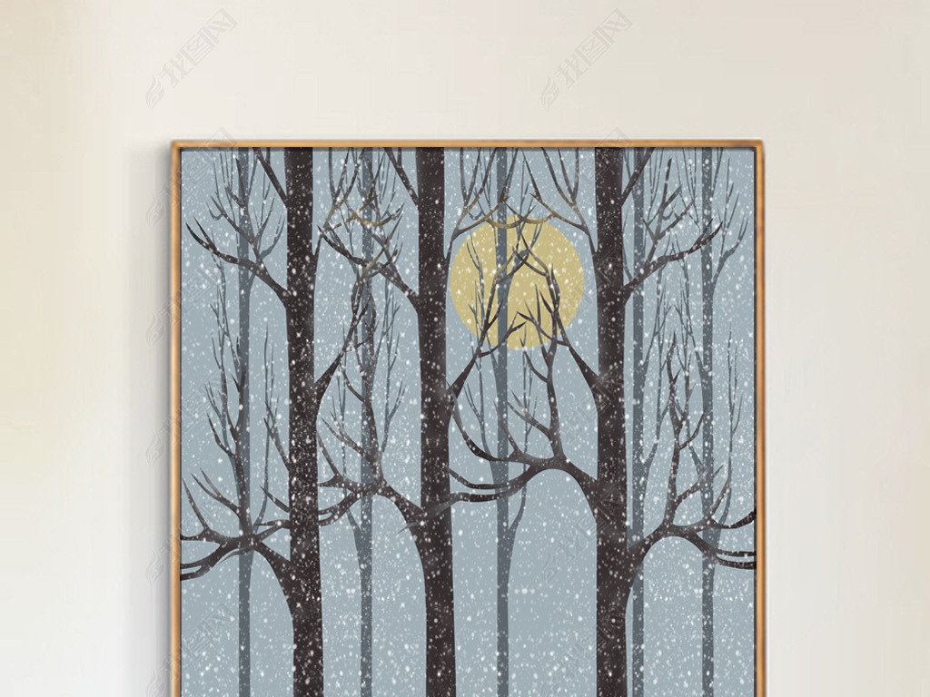 北欧手绘雪花麋鹿森林装饰画