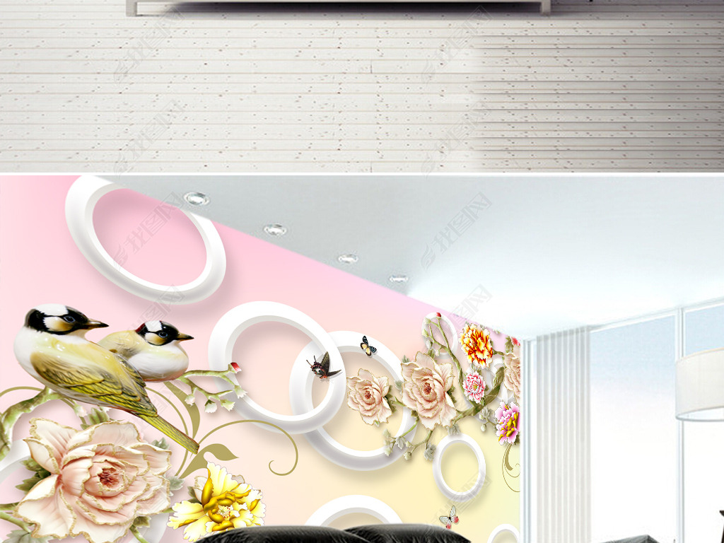 浮雕牡丹花客厅电视背景墙图片