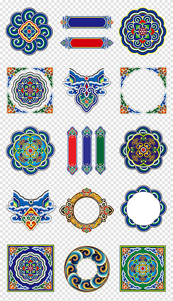 中国风古典祥云藏式图案藏式祥纹边框边角png素材