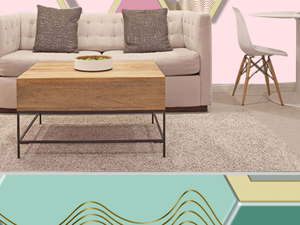 原创现代简约北欧风3d立体几何三色电视背景墙