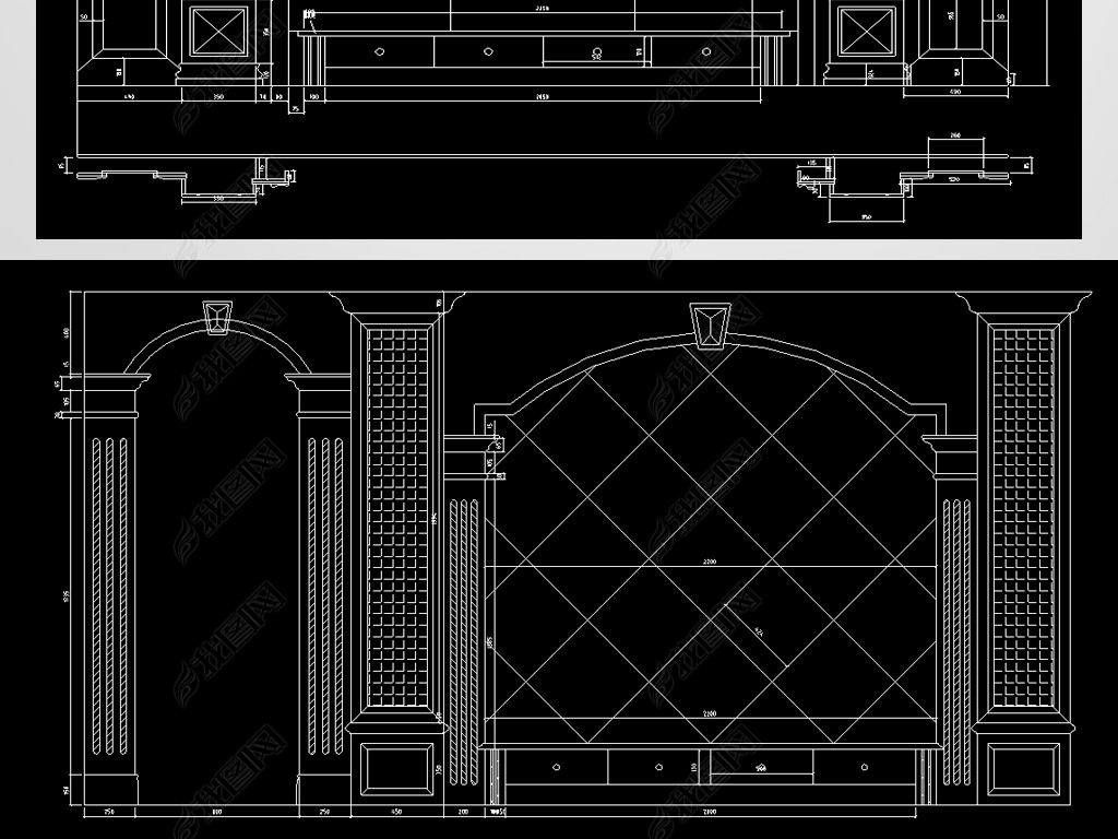 CAD欧式电视背景墙立面图
