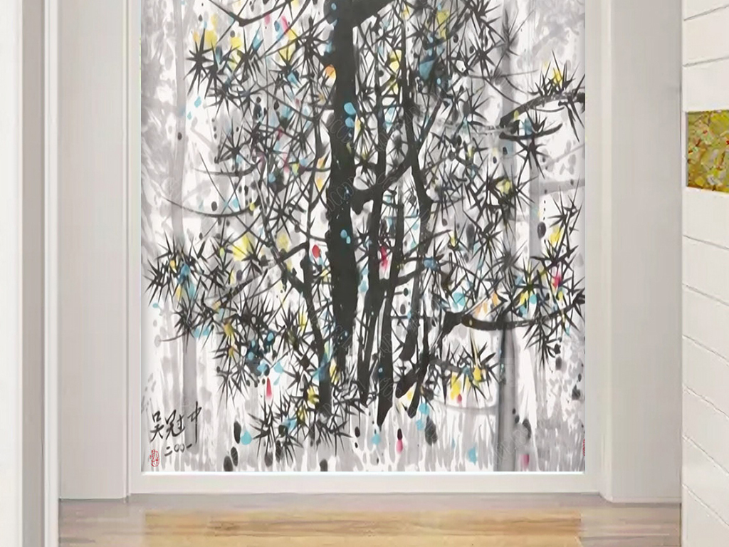 吴冠中江南水乡水墨发财树玄关背景装饰画