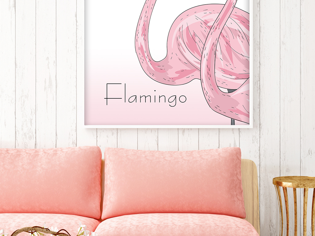 卡通手绘火烈鸟英文现代简约无框画