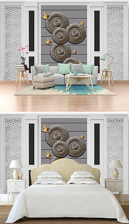 3d立体白色欧式雕花石膏线圆盘飞鸟背景墙