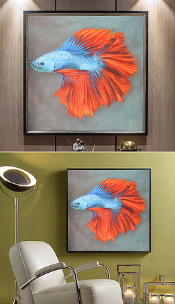 硬尾鱼装饰画|纯手绘红尾孔雀鱼艺术装饰油画