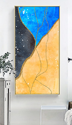 玄关抽象风景画竖版装饰画|现代简约几何抽象艺术玄关竖版装饰画