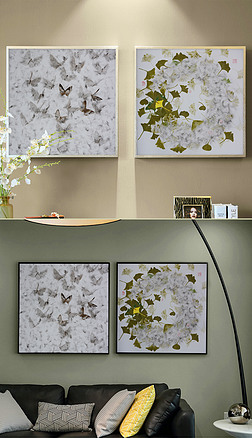 纯手绘飞蝶银杏叶艺术装饰组合油画