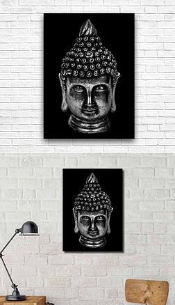 佛像金属质感壁挂装饰画无框画黑白佛首