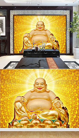 招财弥勒佛高清壁纸背景墙|高清金色弥勒佛像弥勒菩萨摩诃萨背景墙