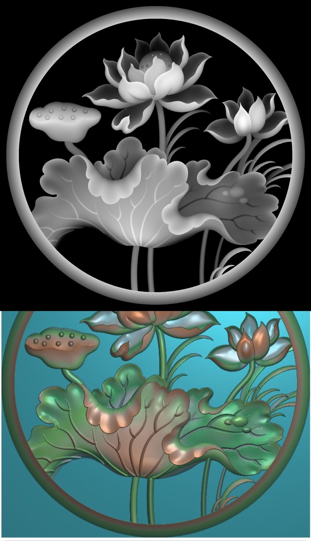 灰度图bmp格式附精雕jdp雕刻石雕圆盘荷花大连子800_800_20