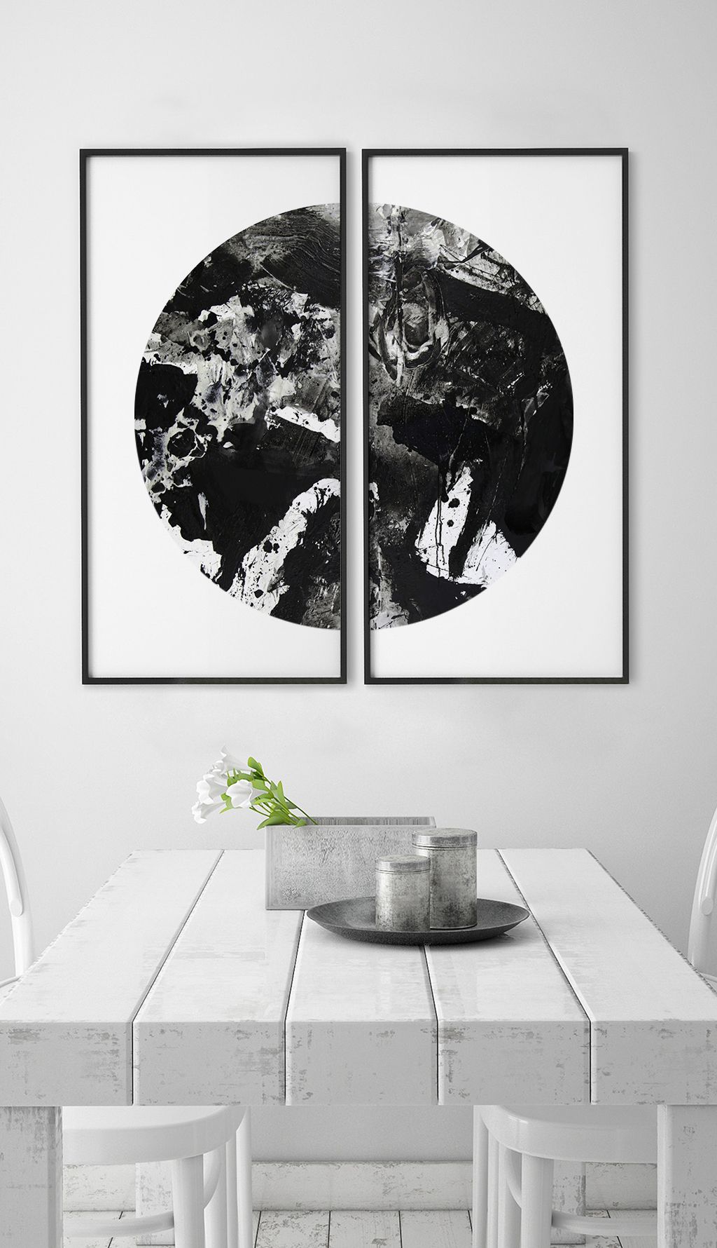 前卫圆形二联抽象水墨意象装饰画客厅无框画