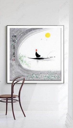 原创新中式和尚沙弥抽象装饰画水墨禅意无框画版权可商用