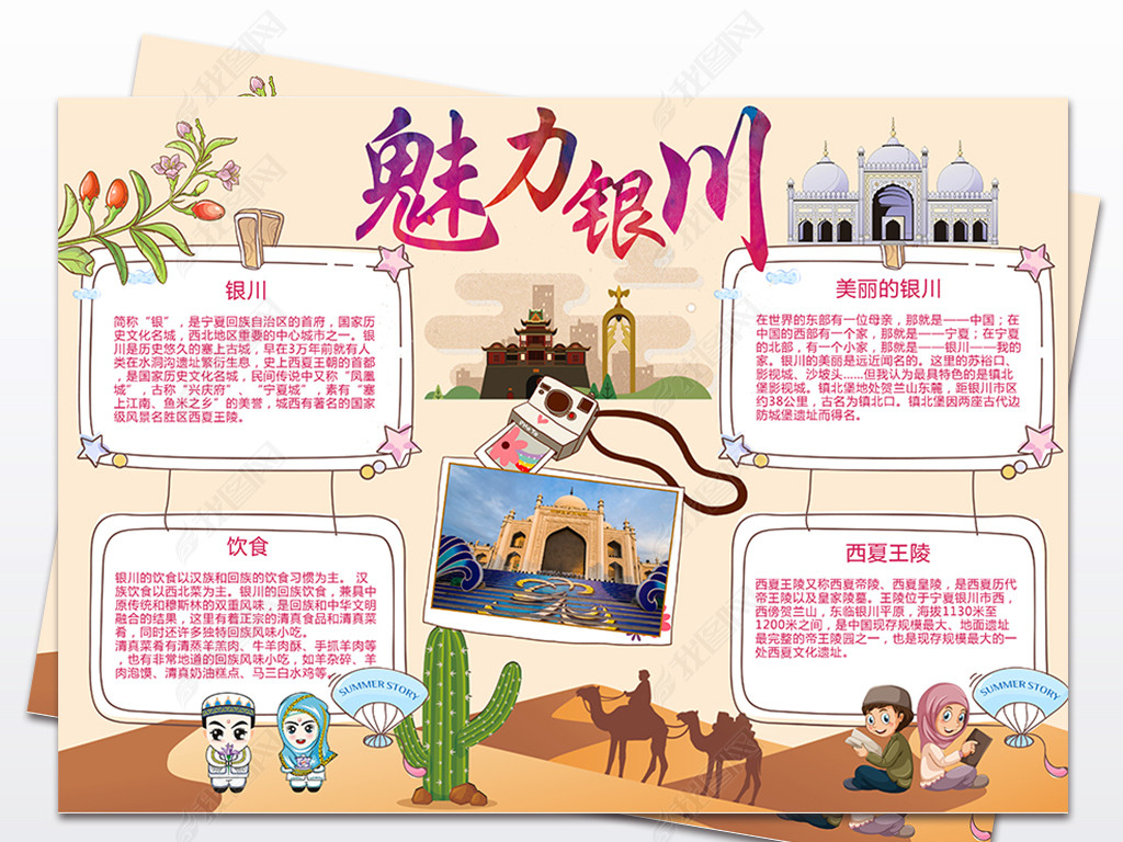 原创魅力银川宁夏旅游银川我的家乡银川手抄报版权可商用