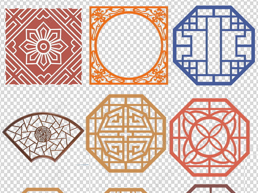 中国风2019新年新中式窗格花窗花格边框png素材