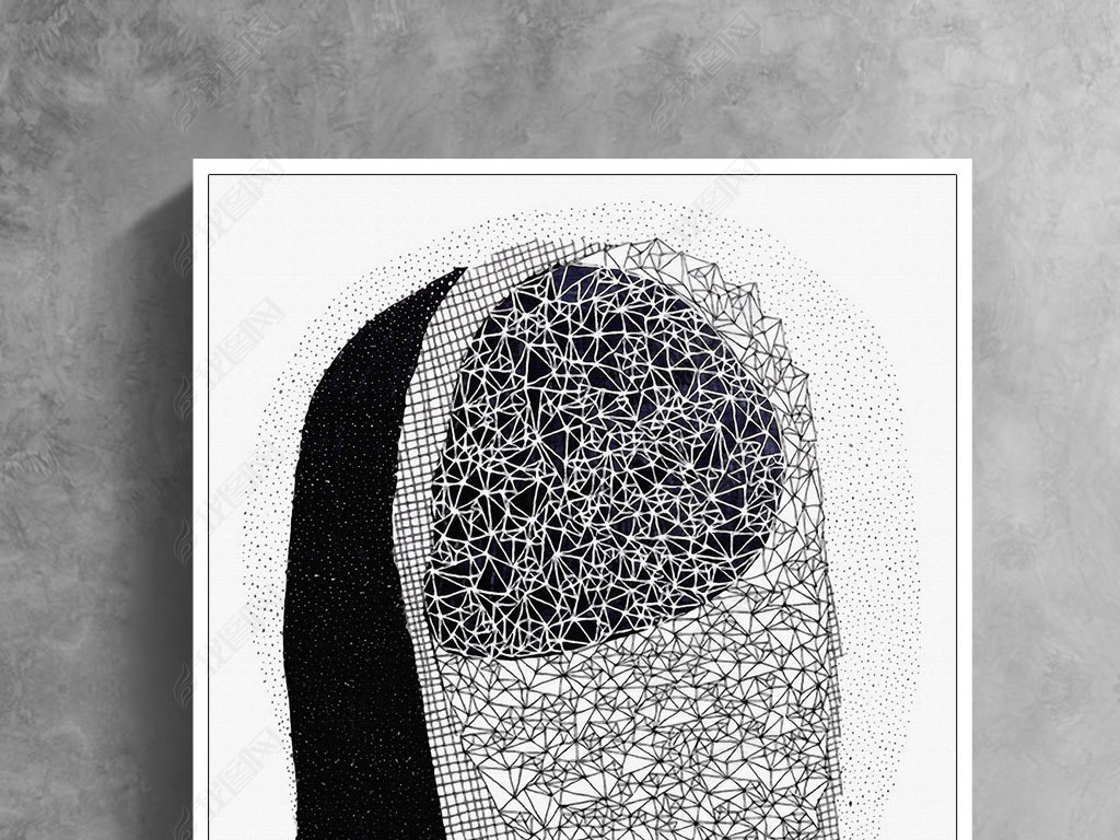 点点连线色块新中式抽象黑白北欧时尚装饰画