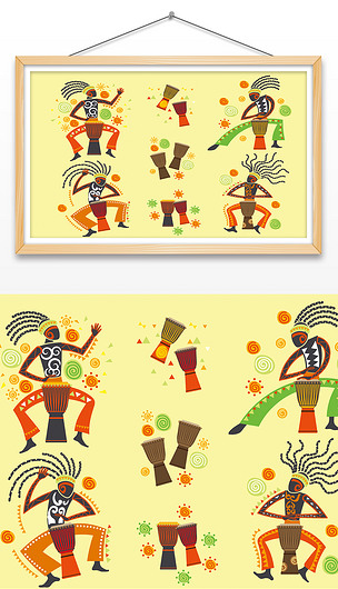 矢量非洲人狂欢击鼓手绘插画海报装饰画
