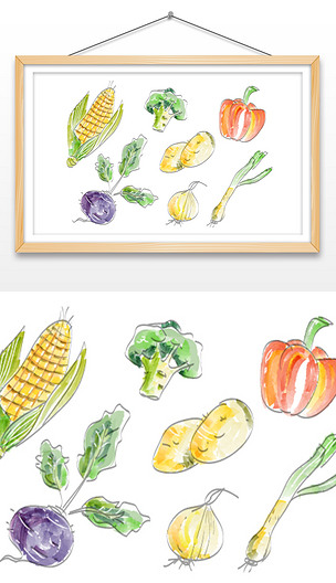 矢量水彩蔬菜食物手绘插画海报装饰画