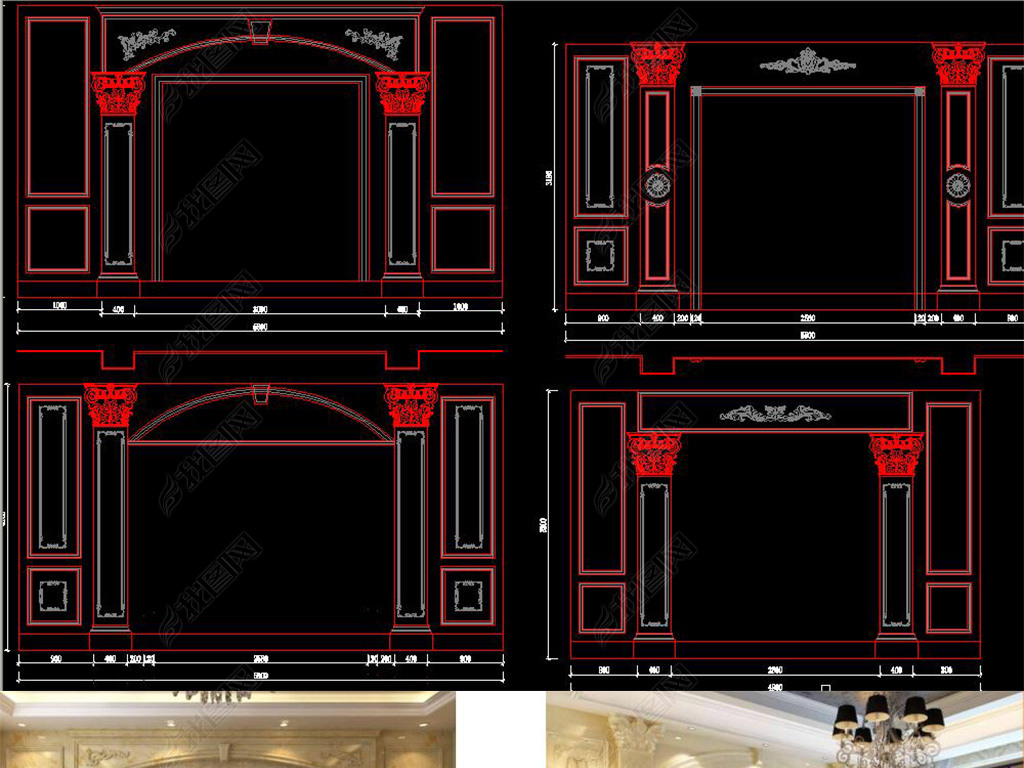 大理石背景墙CAD设计图集平面图下载
