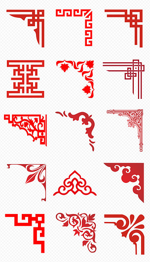 新中式古典花纹花边红色边框外框png素材