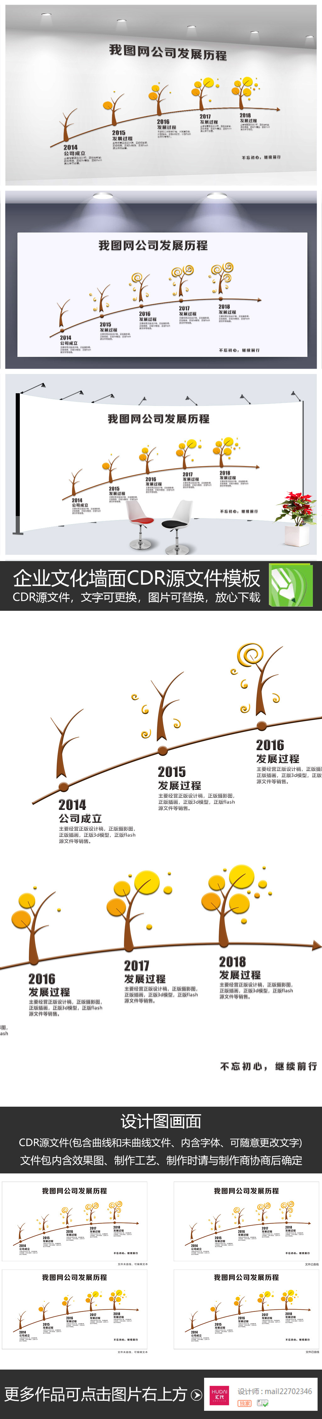 原创企业发展历程文化墙时间轴成长树设计