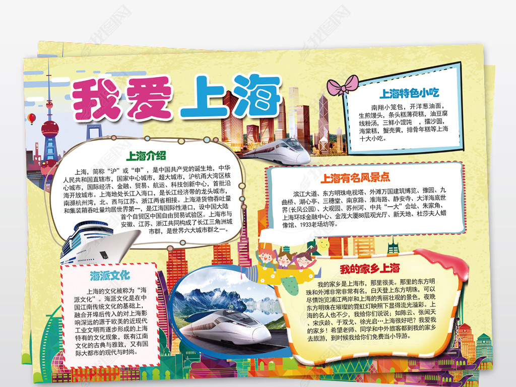 原创我爱上海小报我爱家乡地理手抄报电子小报