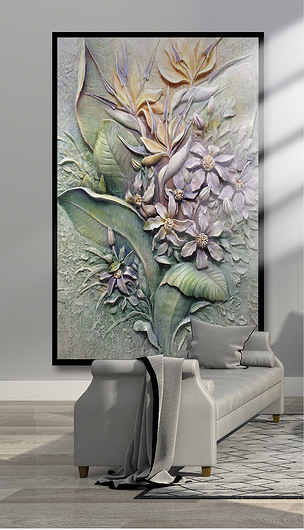 3d立体浮雕植物花卉玄关背景墙装饰画