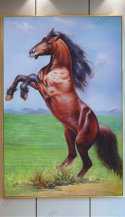 纯手绘草原马艺术油画玄关