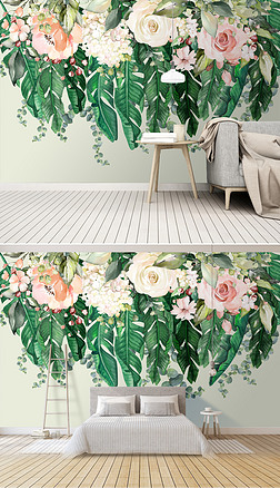 现代清新植物花卉绿叶客厅背景墙壁画装饰画